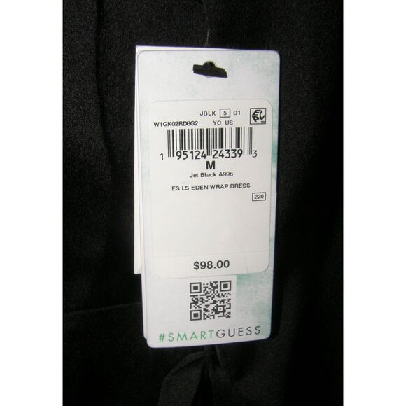 NWT Black Sz Medium Church Office EDEN Style Silky Mini Wraparound Dress GUESS - Picture 7 of 7